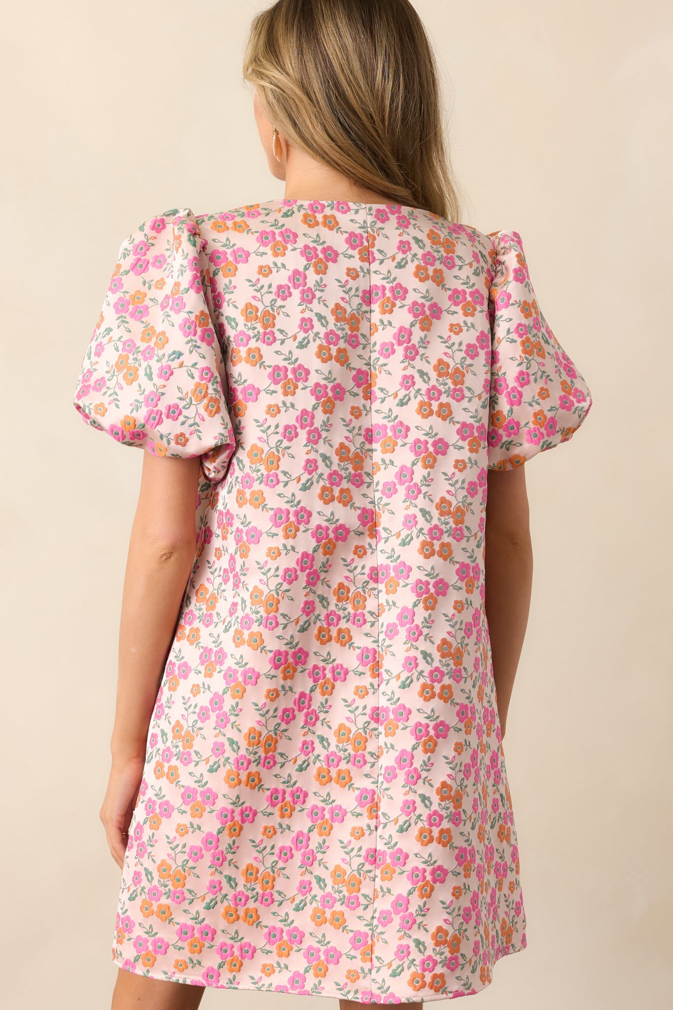 Head In The Clouds Pink Floral Jacquard Mini Dress