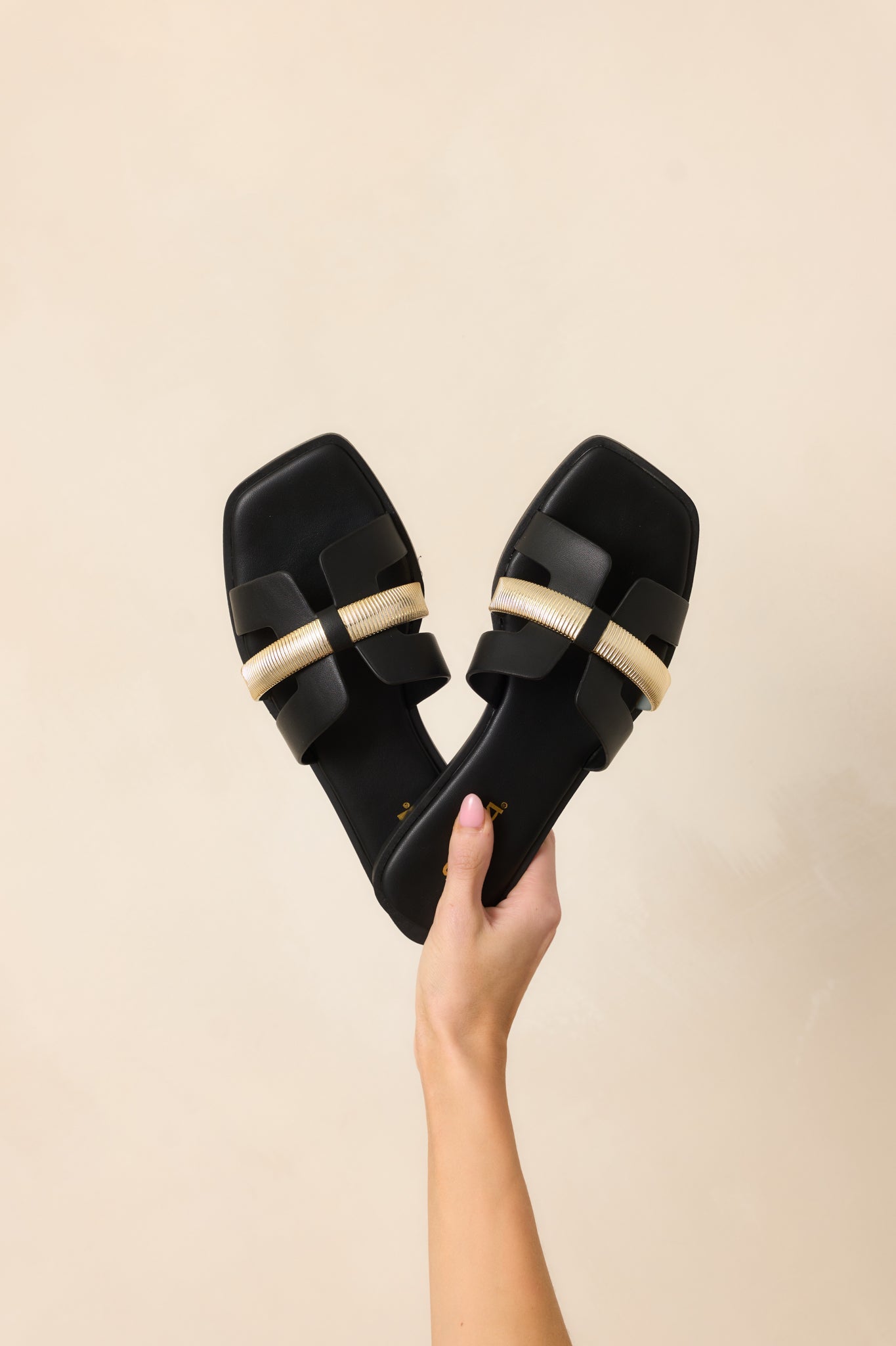 Starting The Day Black Cut-Out Flat Slide Sandals