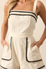 Ready When You Are Ecru Beige Crochet Trim Romper