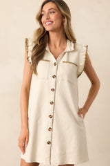 Bed & Breakfast Taupe Button Front Mini Dress