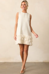 The Rest Is History Ivory Tweed Sleeveless Mini Shift Dress