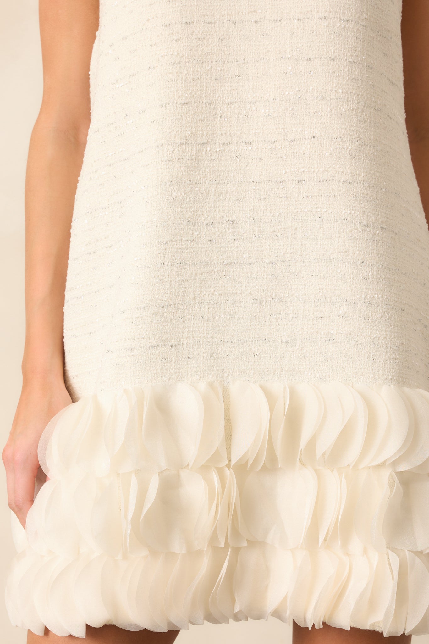 The Rest Is History Ivory Tweed Sleeveless Mini Shift Dress