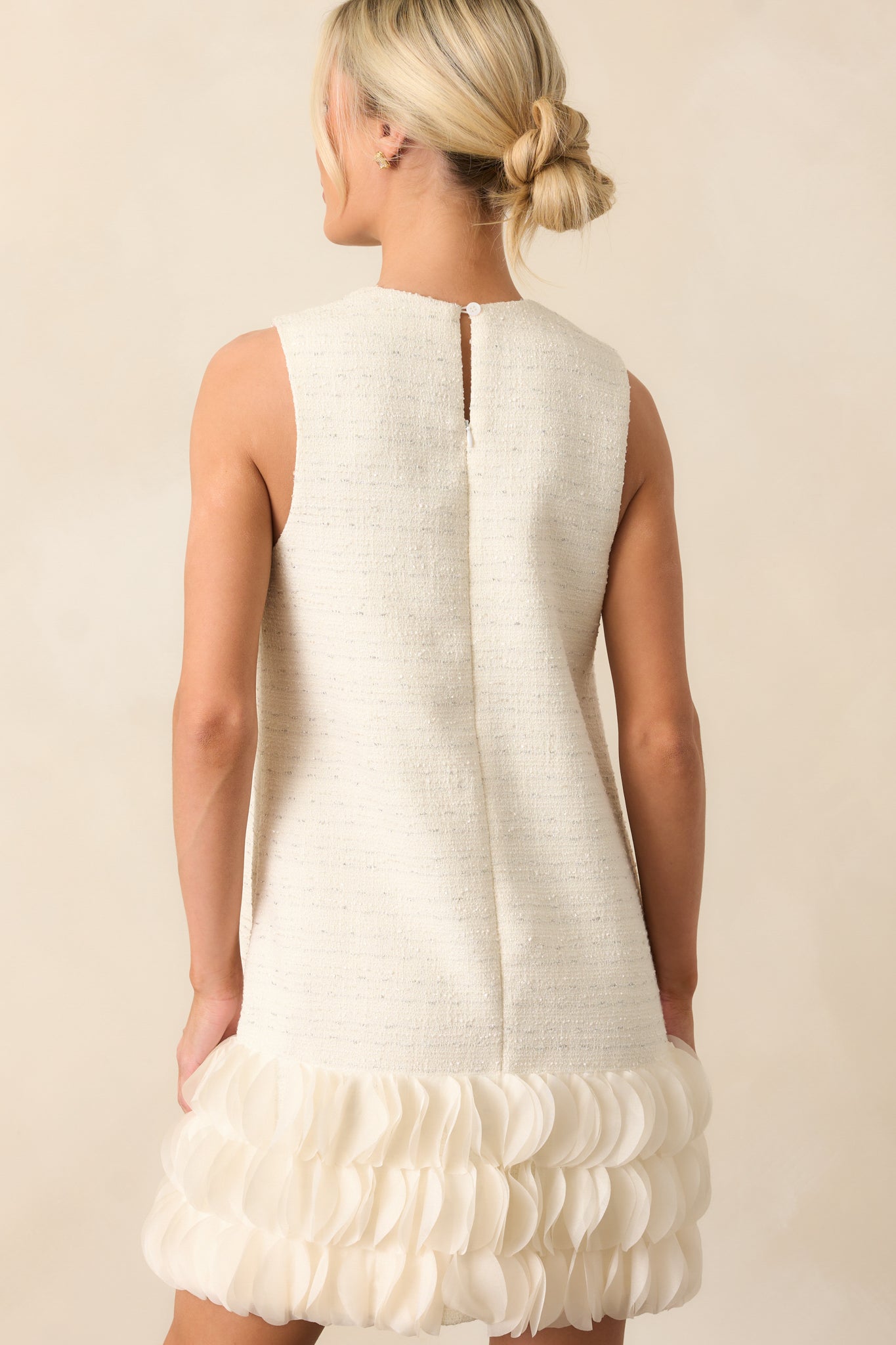 The Rest Is History Ivory Tweed Sleeveless Mini Shift Dress