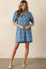 A Fine Line Medium Wash Denim Button Front Mini Dress