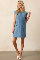 Just Wondering Light Chambray Quilted Mini Dress