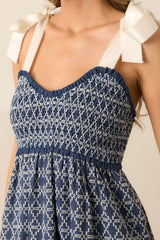 The Felicity Dark Wash Chambray Cotton Embroidered Maxi Dress