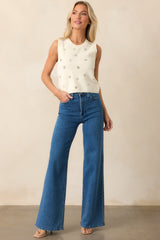 Yours To Keep Ivory Floral Embellished Sweater Vest