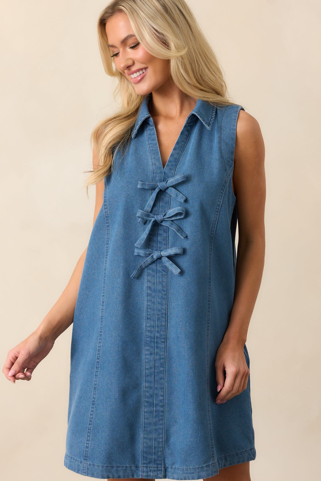 Nothing More Medium Wash Cotton Denim Mini Dress