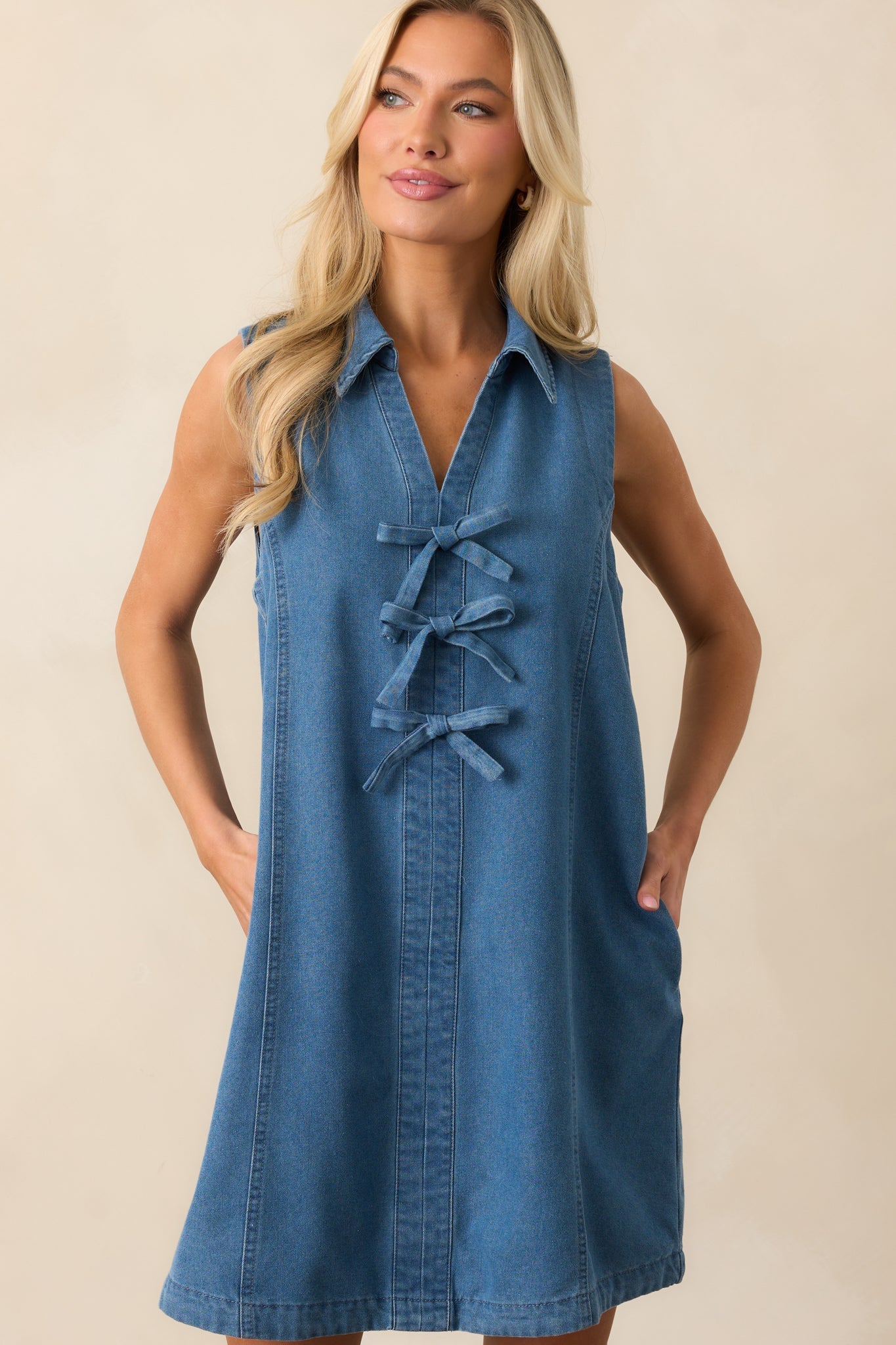 Nothing More Medium Wash Cotton Denim Mini Dress