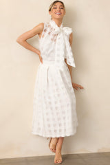 Simply Unforgettable White Sheer Windowpane Midi Skirt