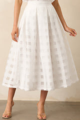 Simply Unforgettable White Sheer Windowpane Midi Skirt