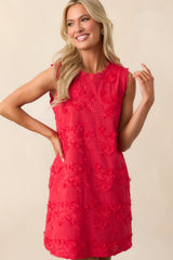 No Comparison Red Floral Embroidered Mini Shift Dress