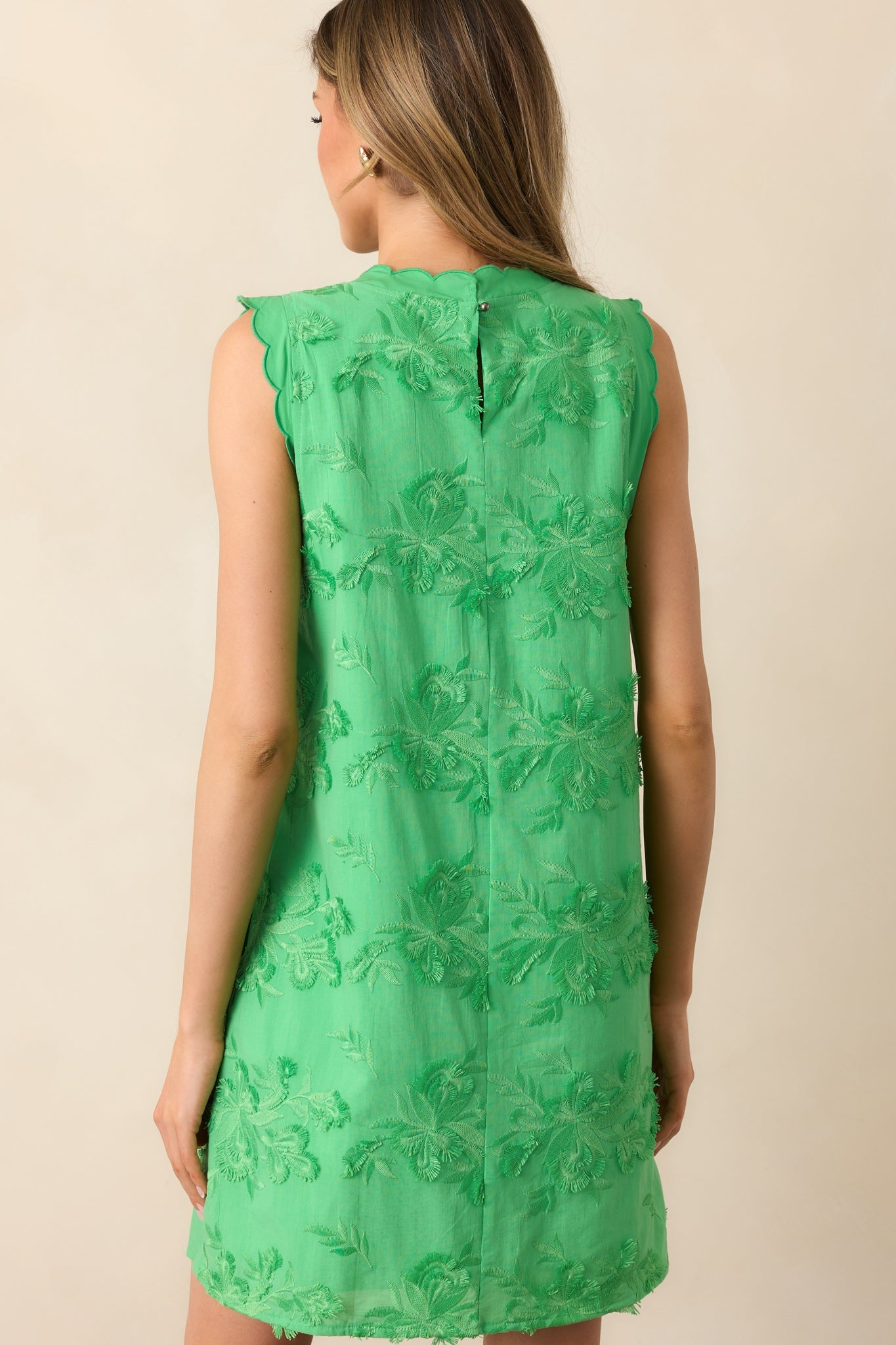 No Comparison Green Floral Embroidered Mini Shift Dress