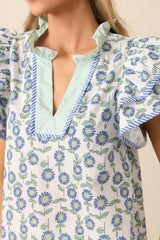 The More The Merrier Green Floral Cotton Flutter Sleeve Top