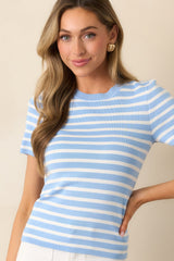Let's Catch Up Light Blue Stripe Short Sleeve Top