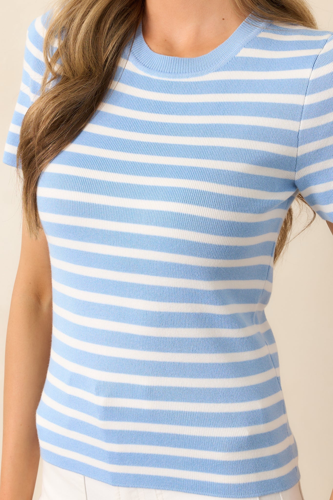 Let's Catch Up Light Blue Stripe Short Sleeve Top