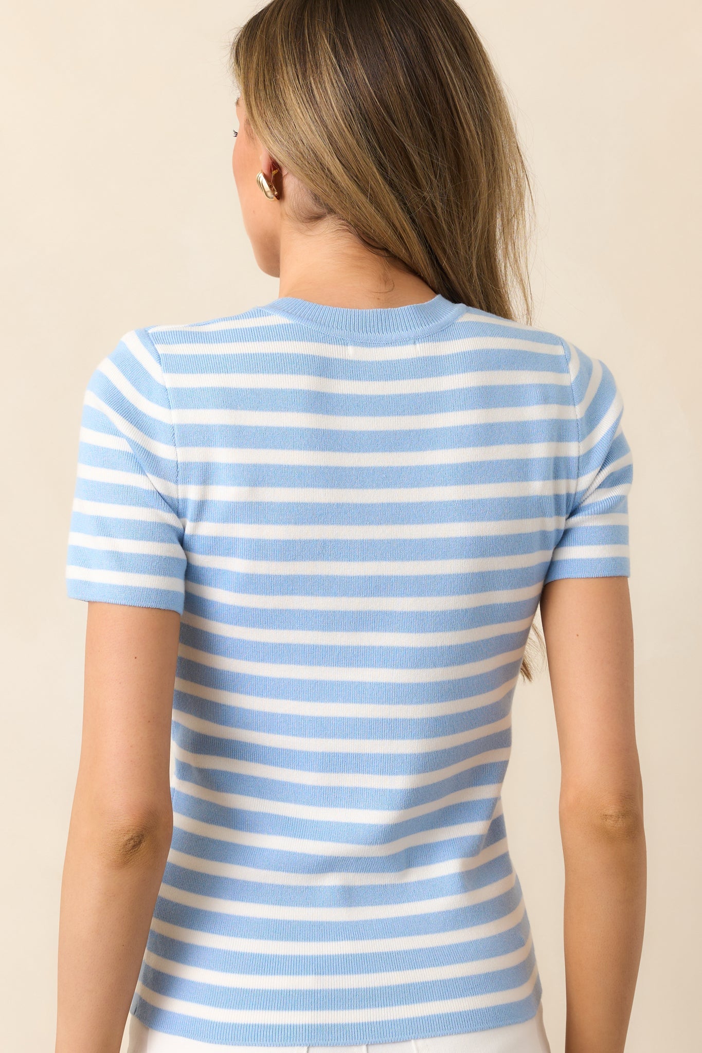 Let's Catch Up Light Blue Stripe Short Sleeve Top