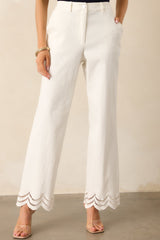 The Time Is Now White Straight Leg Scallop Hem Jeans