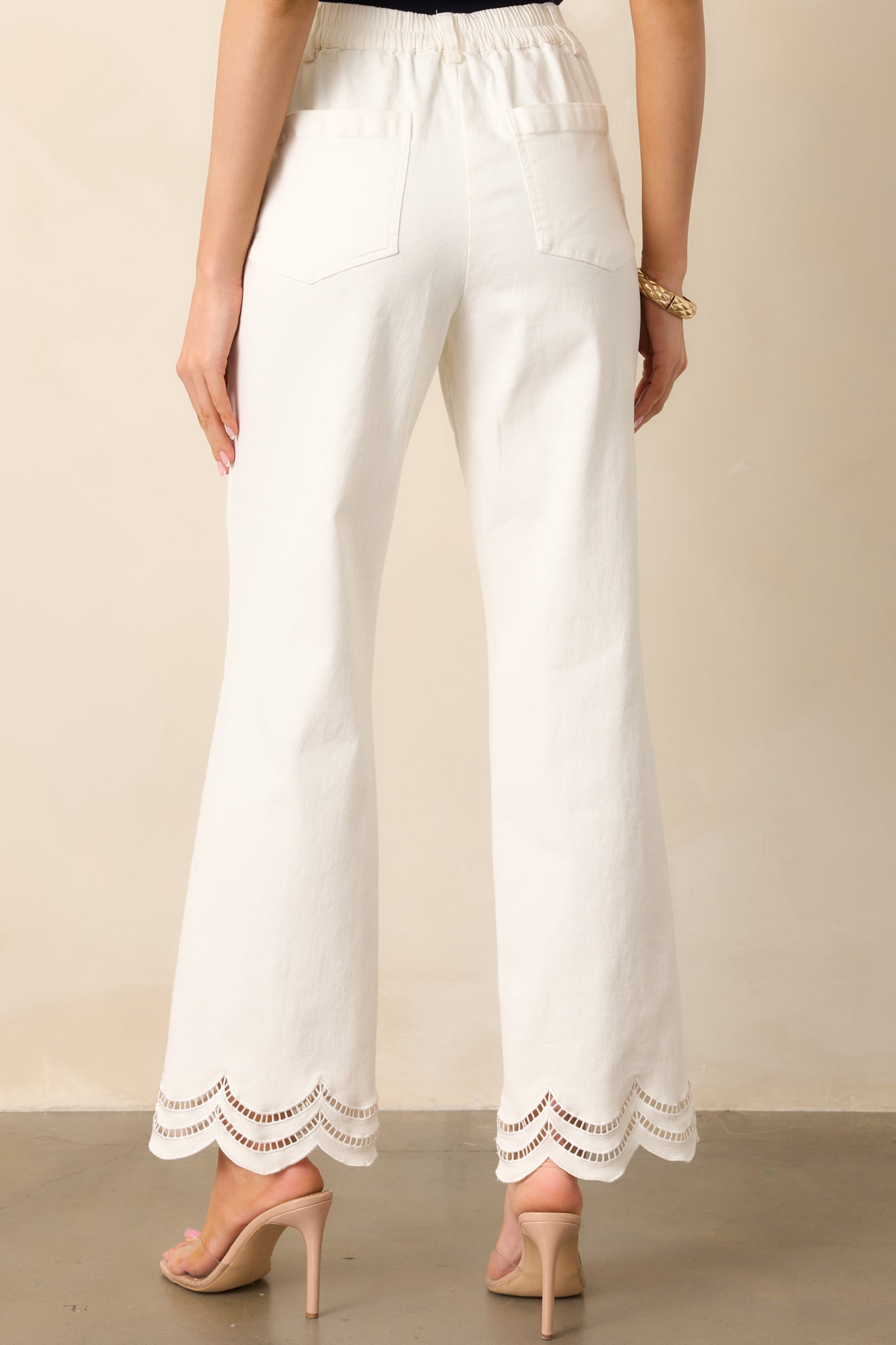 The Time Is Now White Straight Leg Scallop Hem Jeans