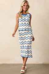 Under The Palm Trees Blue Stripe Crochet Knit Tank Top