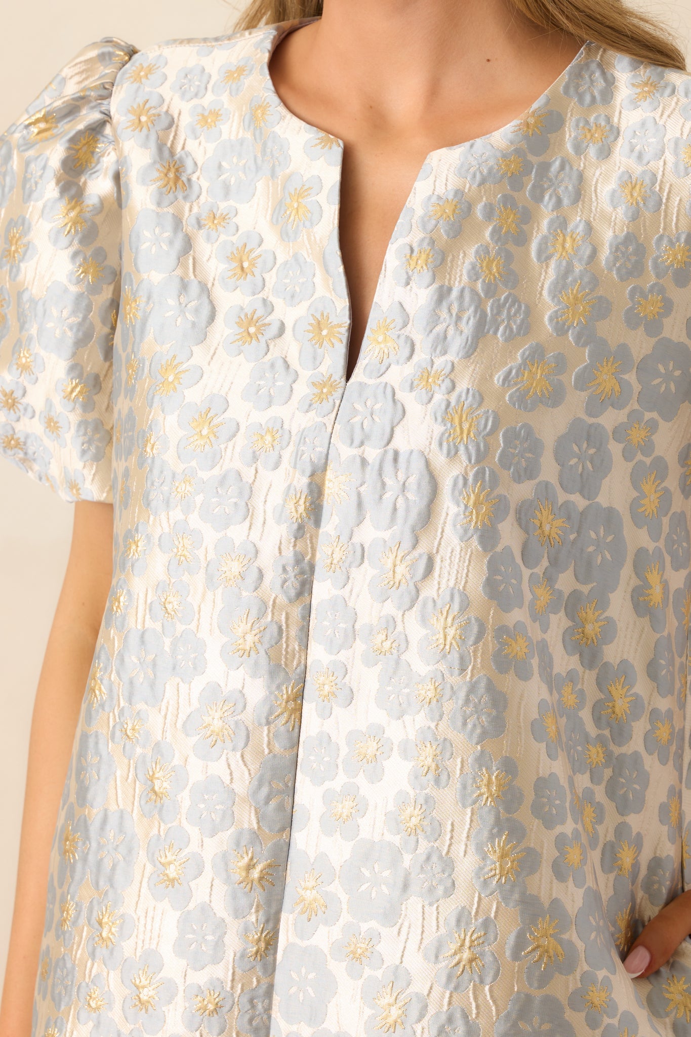 The Missing Piece Ash Blue Floral Jacquard Mini Dress