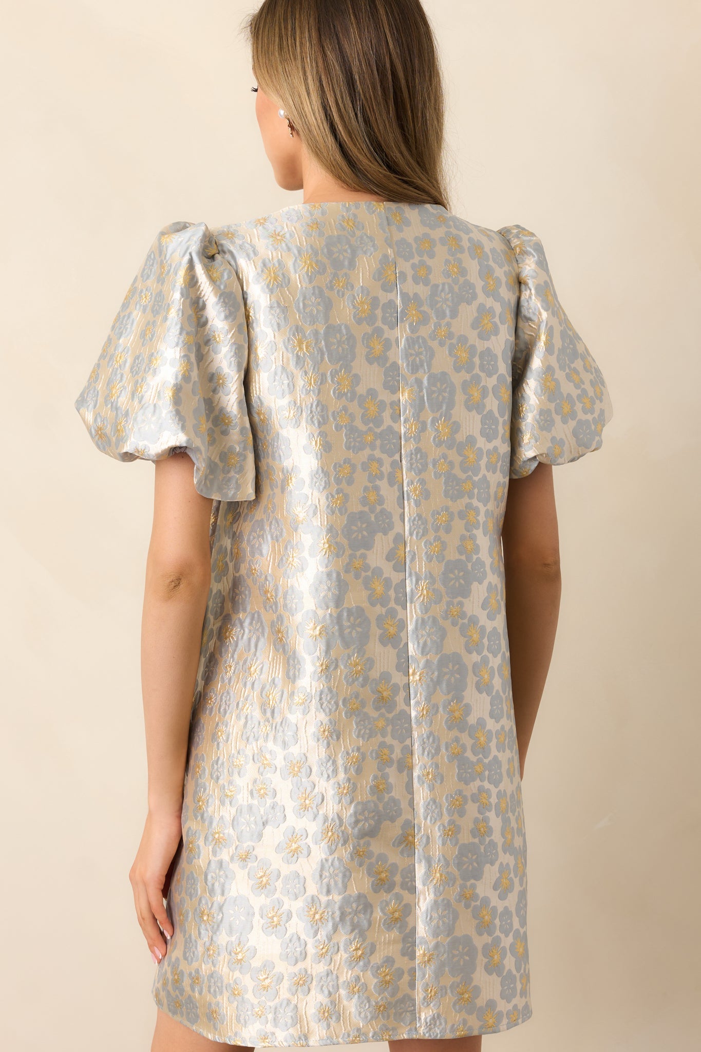 The Missing Piece Ash Blue Floral Jacquard Mini Dress