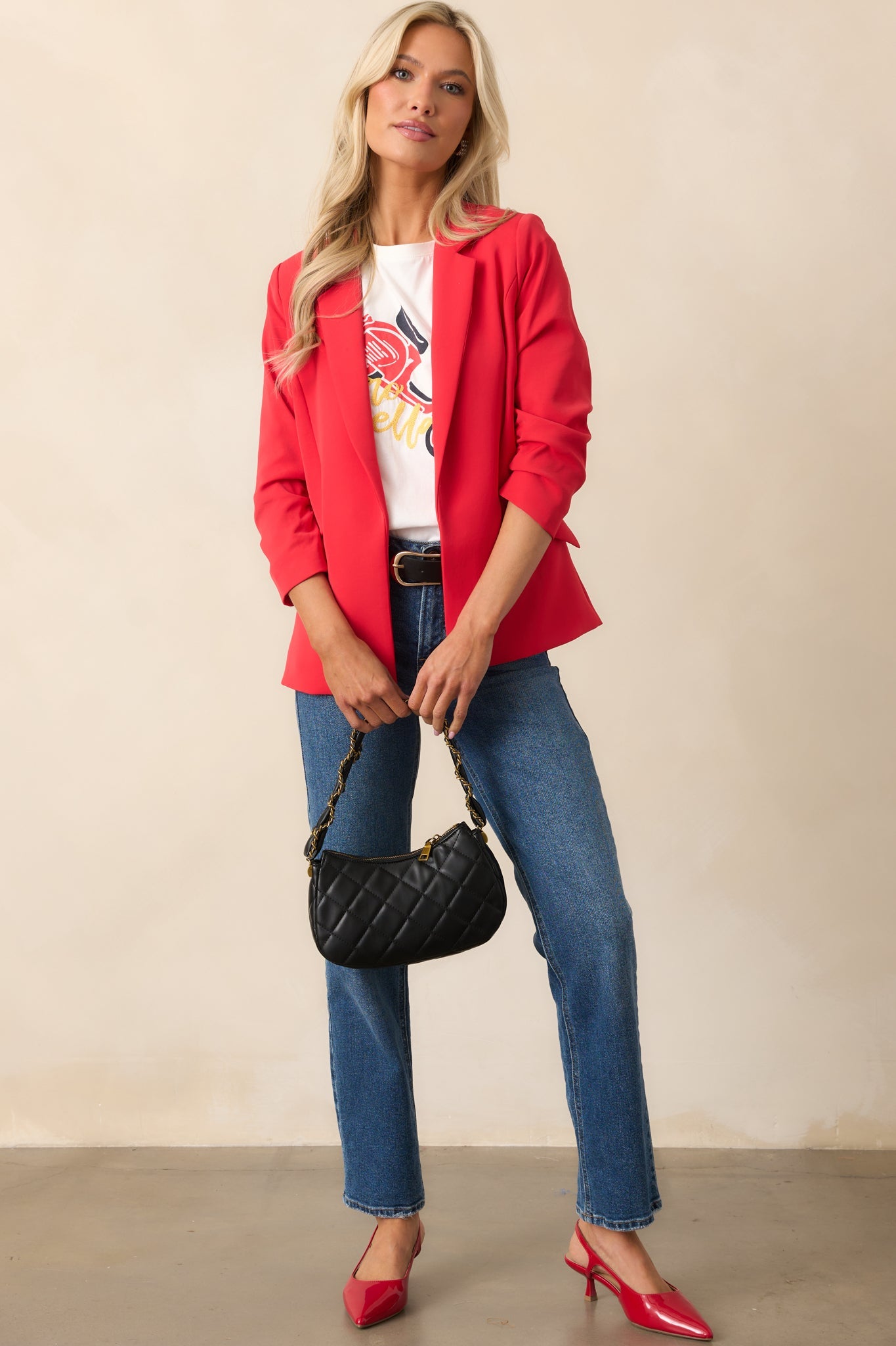 She Means Business Red Single-Breasted Tailored Blazer