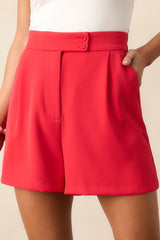 Elevated Style Red Tailored High Waisted Shorts