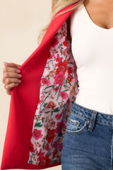 She Means Business Red Single-Breasted Tailored Blazer