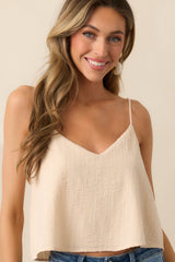 Z Supply Beige Sabel Textured Cotton Cropped Tank
