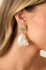 Loveline Ivory Pearl & Gold Seashell Drop Earrings