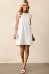 No Comparison Ivory Floral Embroidered Mini Shift Dress