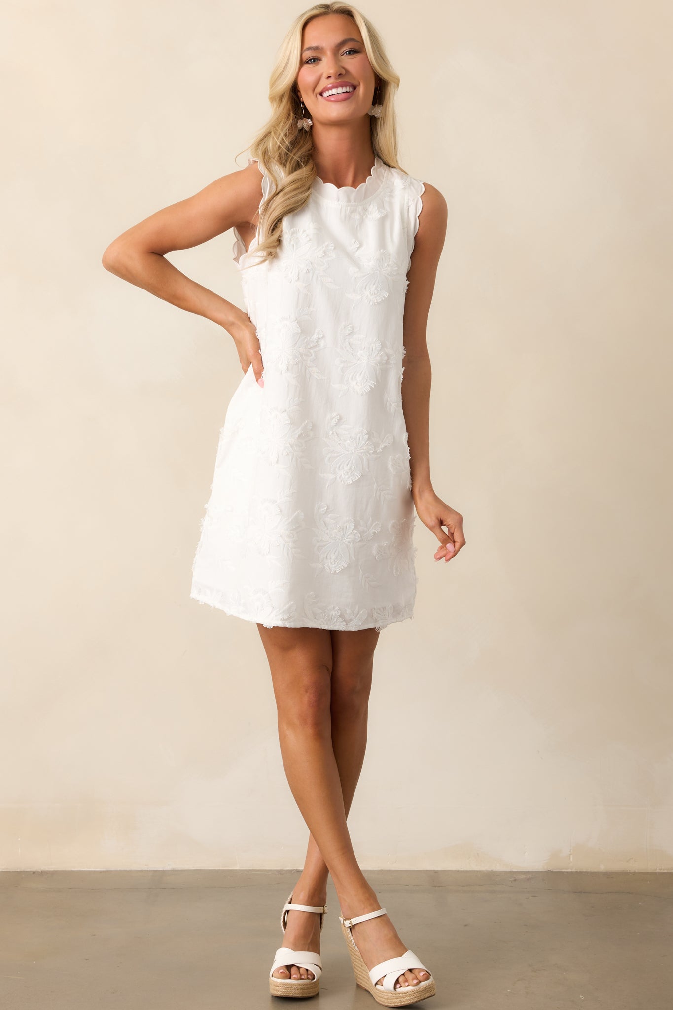 No Comparison Ivory Floral Embroidered Mini Shift Dress