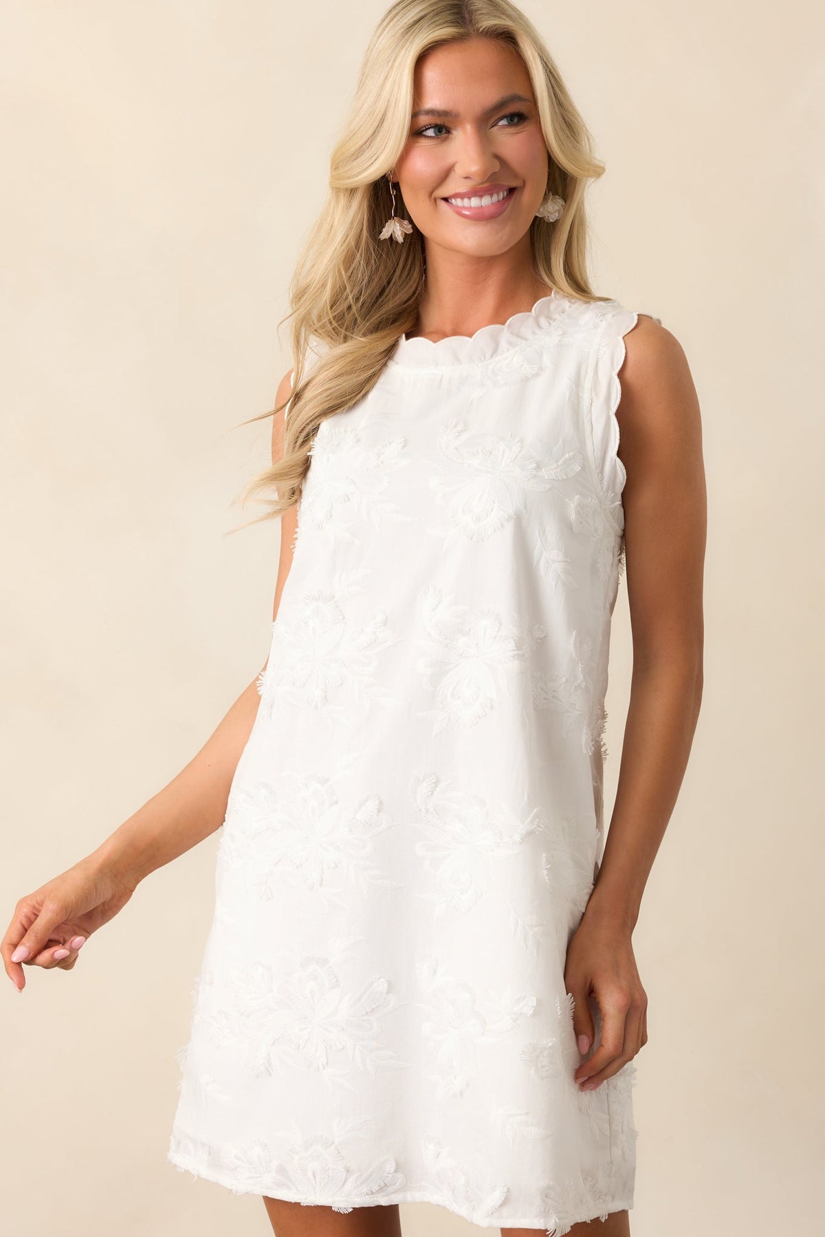 No Comparison Ivory Floral Embroidered Mini Shift Dress