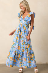 Sunshine State Of Mind Blue Cotton Lemon Print Maxi Dress