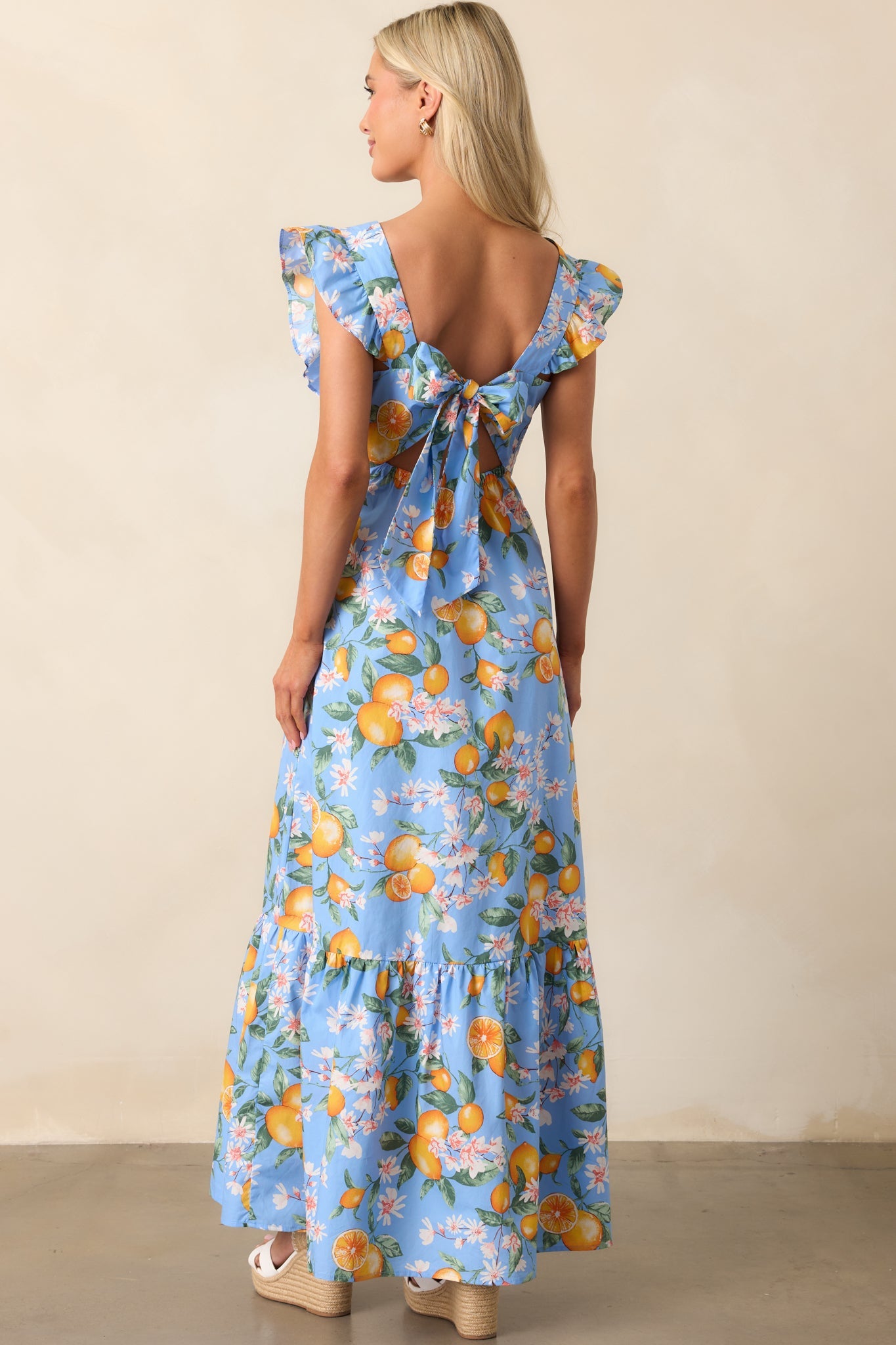 Sunshine State Of Mind Blue Cotton Lemon Print Maxi Dress