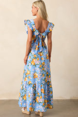 Sunshine State Of Mind Blue Cotton Lemon Print Maxi Dress