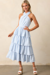 Where I Want To Be Light Blue Stripe Tiered Halter Maxi Dress