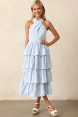 Where I Want To Be Light Blue Stripe Tiered Halter Maxi Dress