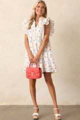 Endless Sunsets Ivory Floral Cotton Flutter Sleeve Mini Dress