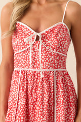 Memories Being Made Red Floral Sleeveless Midi Dress