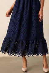 Enchanting Moments Navy Cotton Embroidered Eyelet Maxi Dress