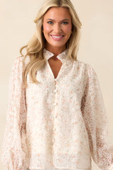 Wait For It Ivory Floral Embroidered Button Front Top