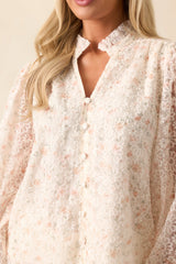Wait For It Ivory Floral Embroidered Button Front Top