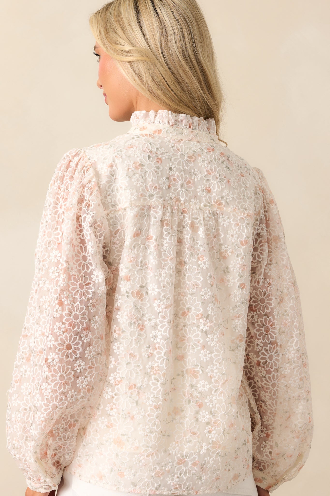 Wait For It Ivory Floral Embroidered Button Front Top