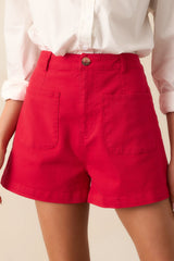 For The Moment Red High Waisted Patch Pocket Shorts