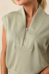 My Next Match Desert Sage Half Zip Cap Sleeve Top