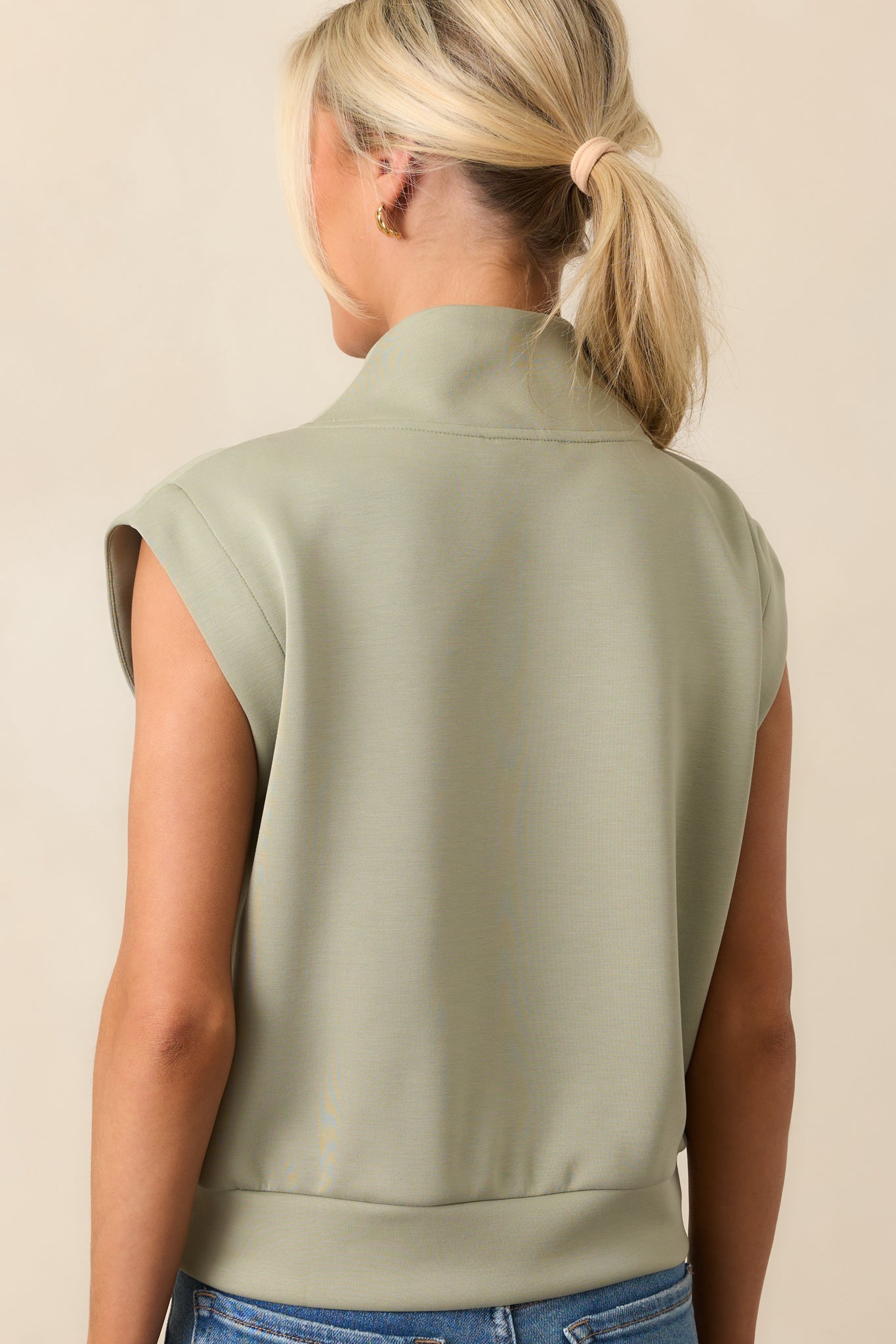 My Next Match Desert Sage Half Zip Cap Sleeve Top