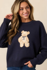 Taking Notes Navy Teddy Bear Oversized Sweater