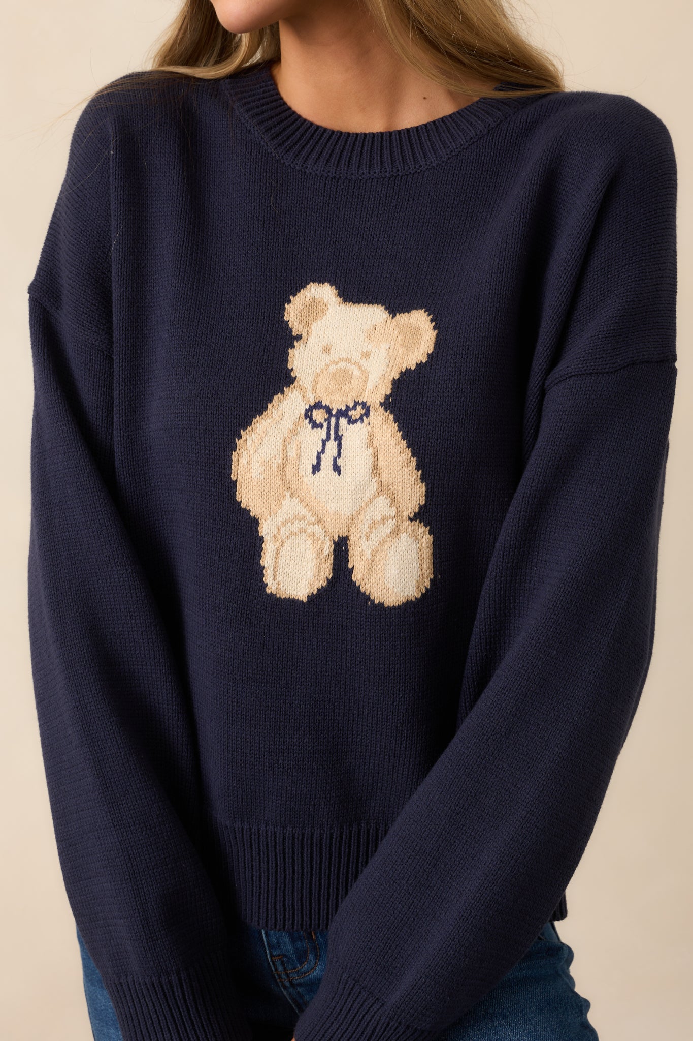 Taking Notes Navy Teddy Bear Oversized Sweater